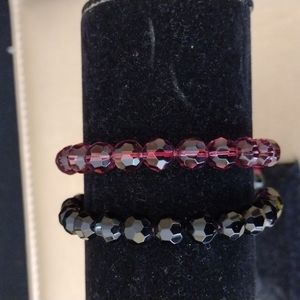 2 Adjustable bead bracelets black and dark rose